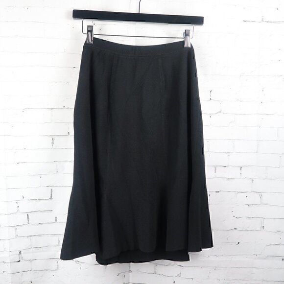 DUE PER DUE BLACK RIBBED STRETCHY OFFICE BUSINESS WORK MIDI SKIRT SIZE SMALL - Picture 1 of 4